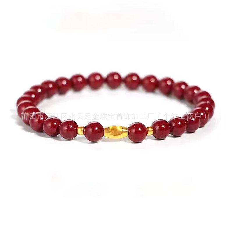 Gold Cinnabar Pixiu Bracelet with Lucky Beads and Curved Tube for Women – 999 Pure Gold DIY Gift