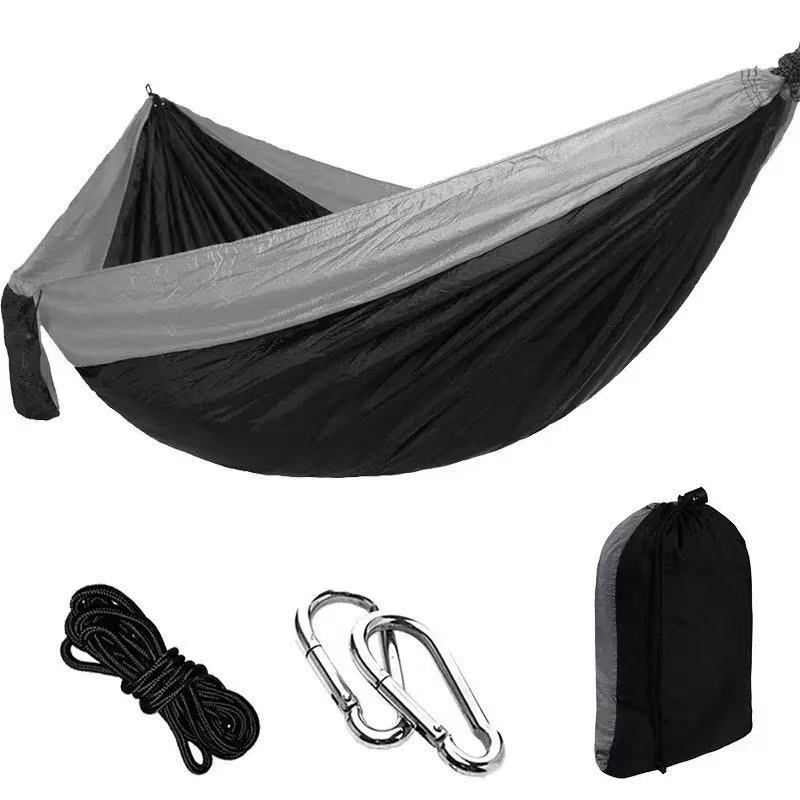 Nylon Color Matching Portable Hammock Ultra Light High Strength Parachute Fabric Outdoor Camping Hammock Tree Straps Carabiners чёрный