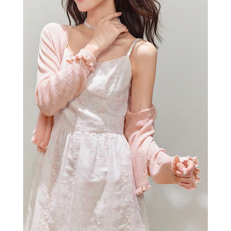 IEF French Floral Sling Dress & Cardigan Set