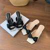Premium sandals New bow thick heel sandals Half drag fat widened large size women's shoes