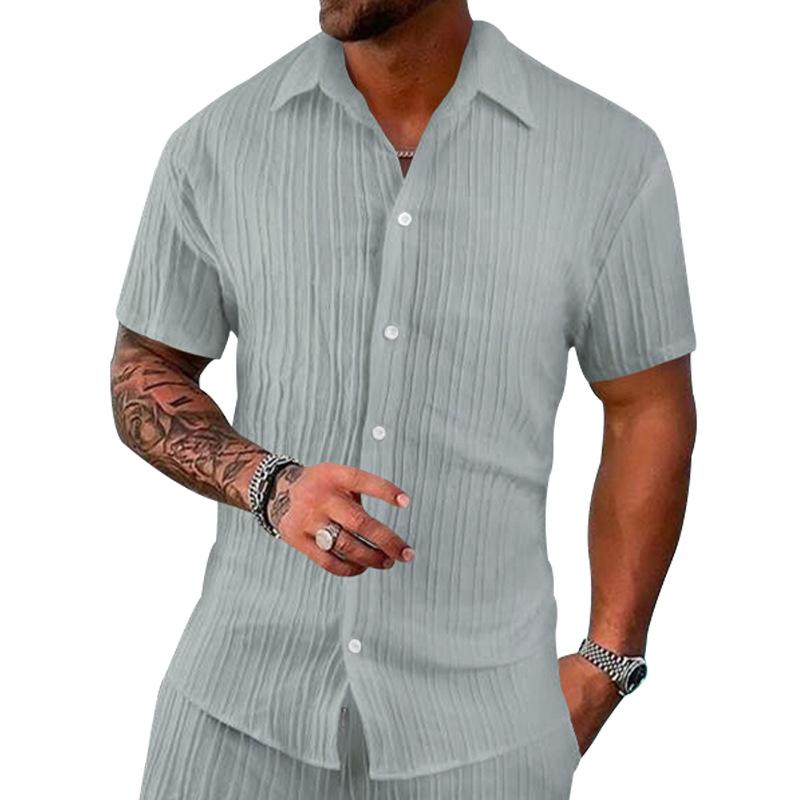 Summer Lapel Solid Color Short Sleeve Button Versatile Men's Casual Loose Cardigan T-Shirt