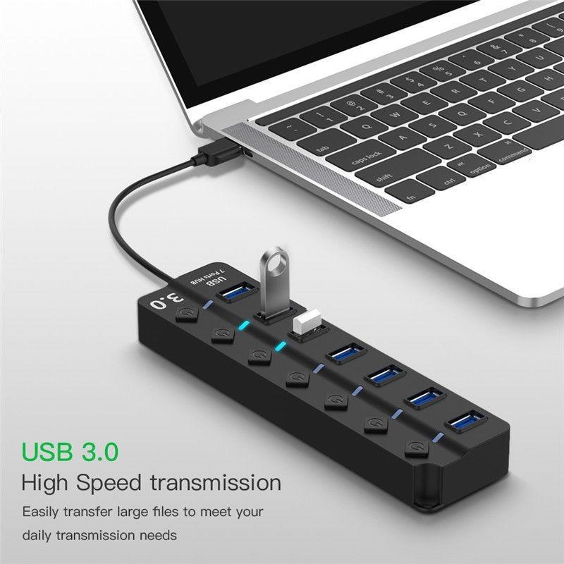 

USB Hub 3.0 High Speed 7 Port USB 3.0 Hub Splitter On/Off Switch for MacBook Laptop PC чорний