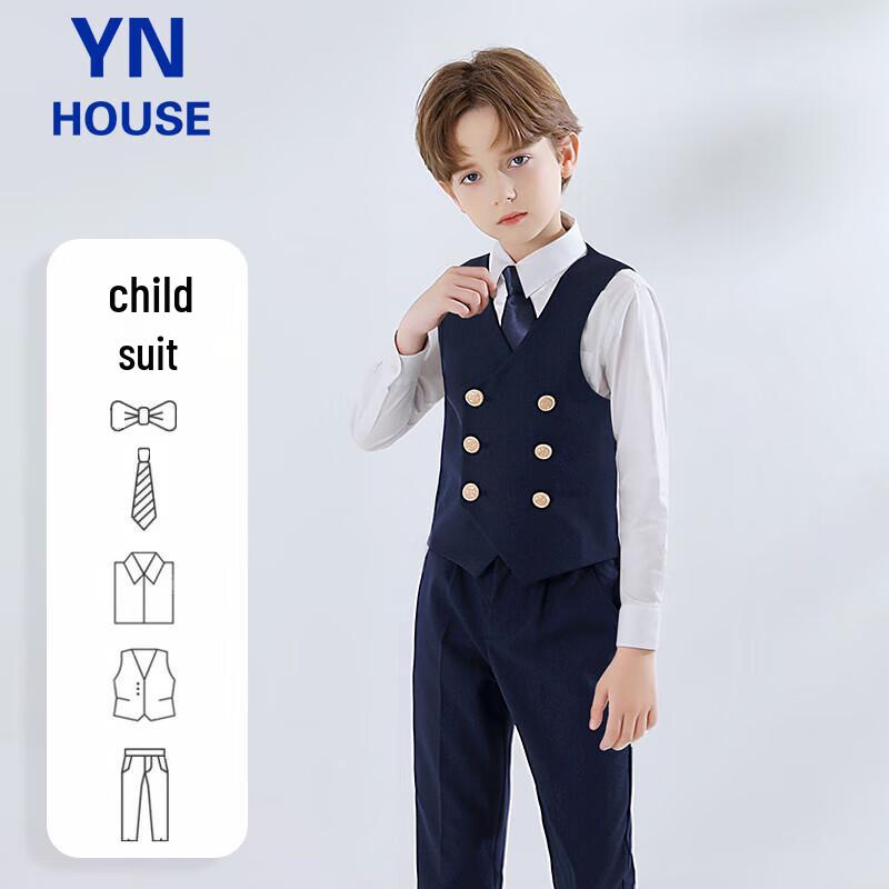 

Yinuofang Kids Navy Blue Vest Suit Set 140