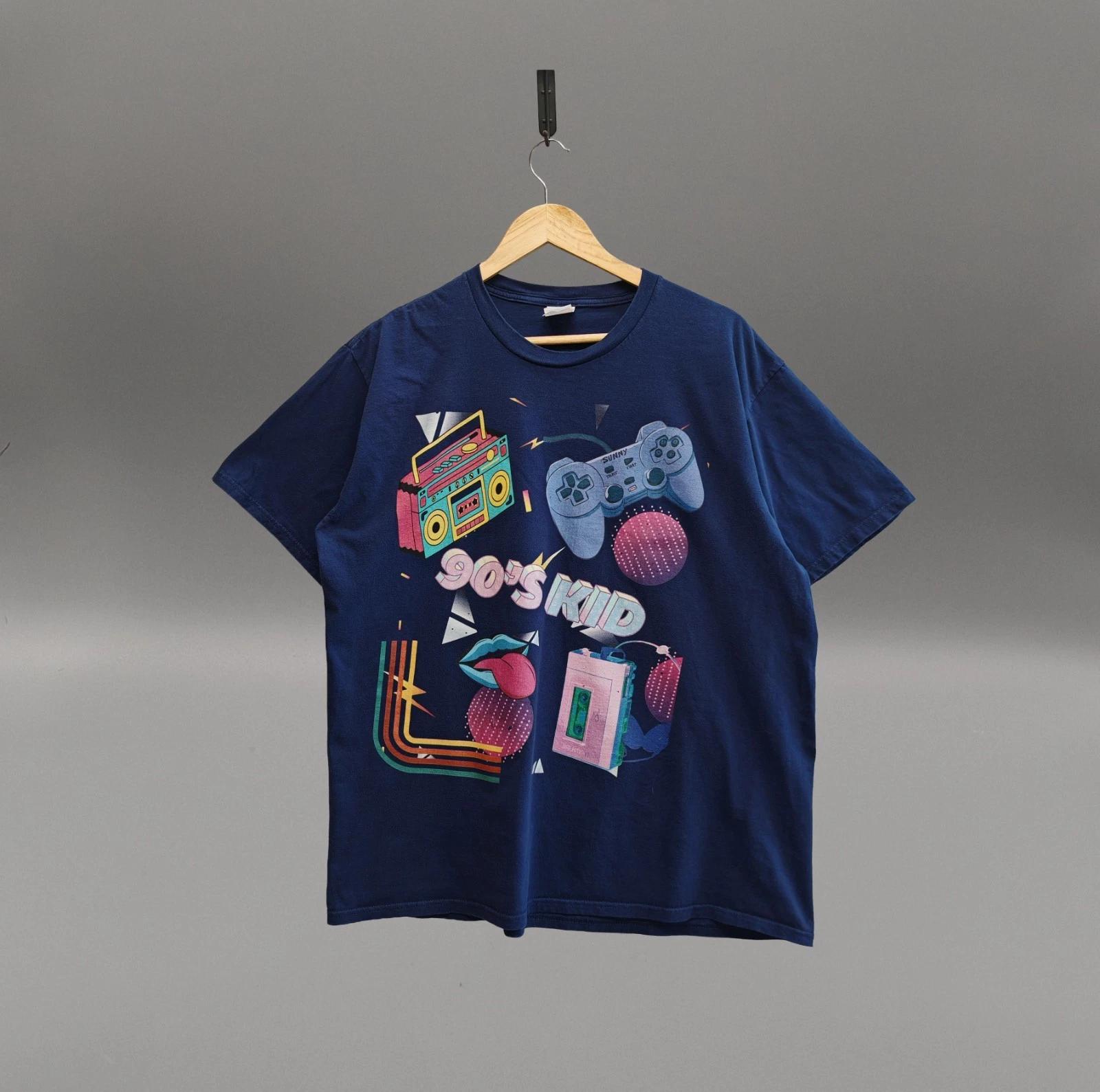 Port & Company 90s Kid Graphic T Shirt Navy Blue XL Retro Casual Tee 3050 XL
