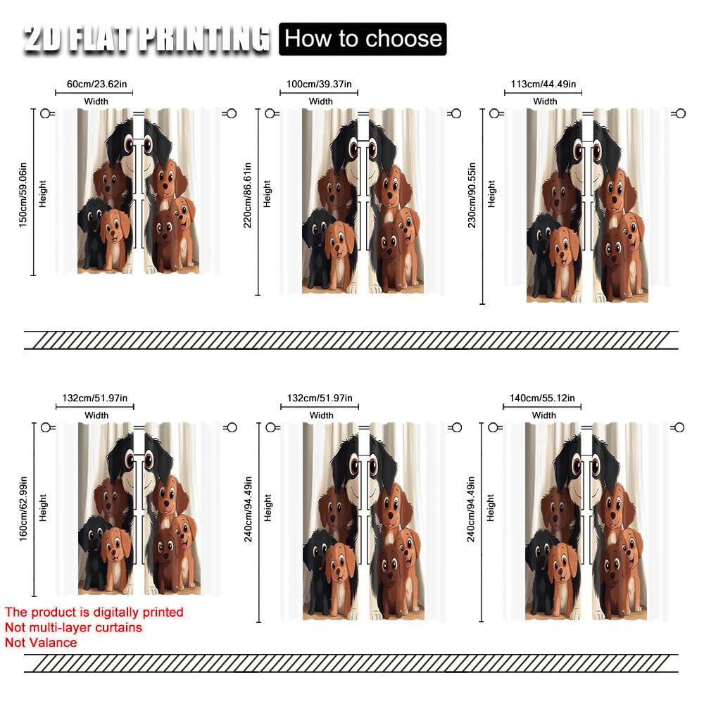 2pcs   Fashionable Curtains 2D print Cute Puppies Versatile Fabric (without rod) Gifts Perfect for Bedroom Office Kitchen Living