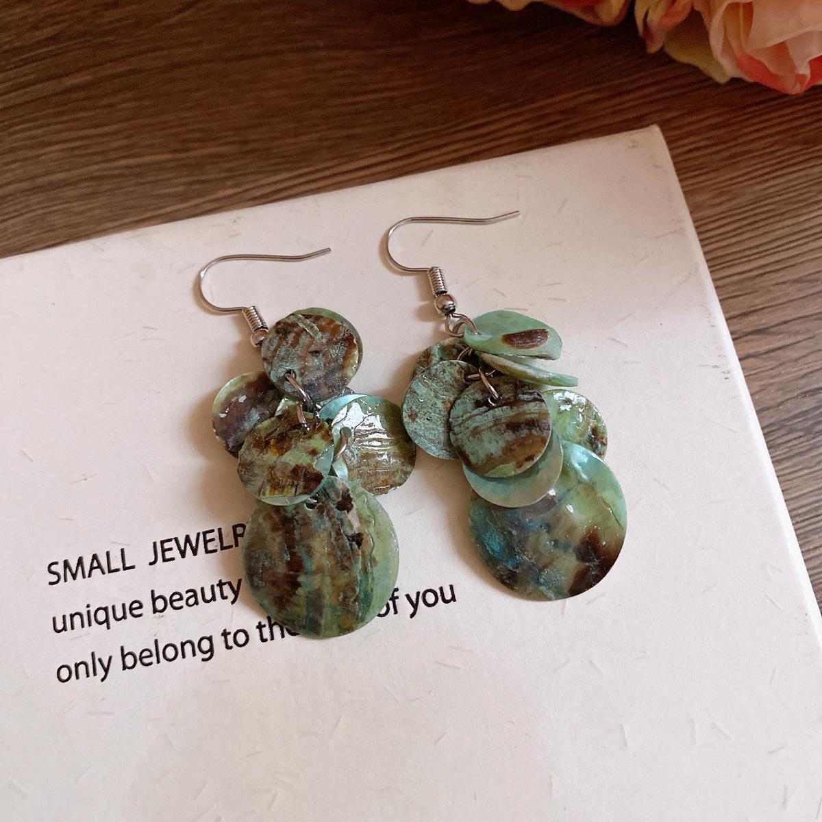 Ретро зеленые ракушки бахрома серьги-крючки нишевые серьги персонализированный дизайн серьги женские