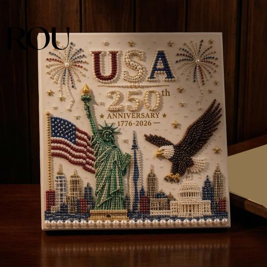 250th Anniversary Gift Pearl Painting Kit, USA DIY Art Bald Eagle Craft Kit Set, Patriotic Bead for Beginners Adults Relaxation