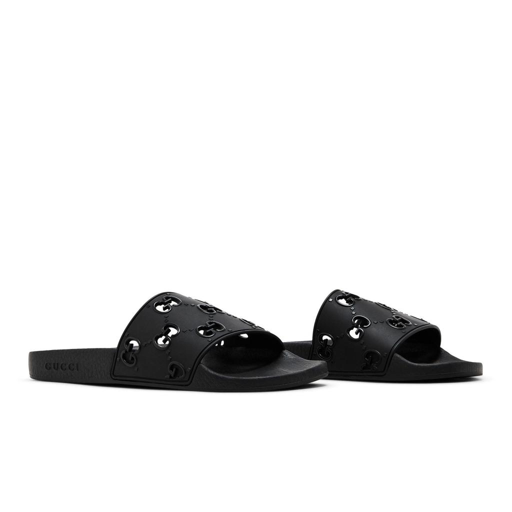 Gucci Womens Rubber GG Slide 'Black' (women's sizes) Black Slide Slippers 573922 JDR00 1000