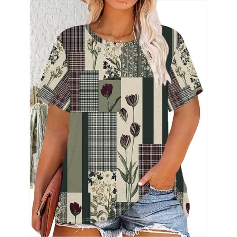 Women's Christmas T-Shirt Holiday Top Tee Round Neck Shirt Festive Wear Cheerful Print Short Sleeve T-Shirt