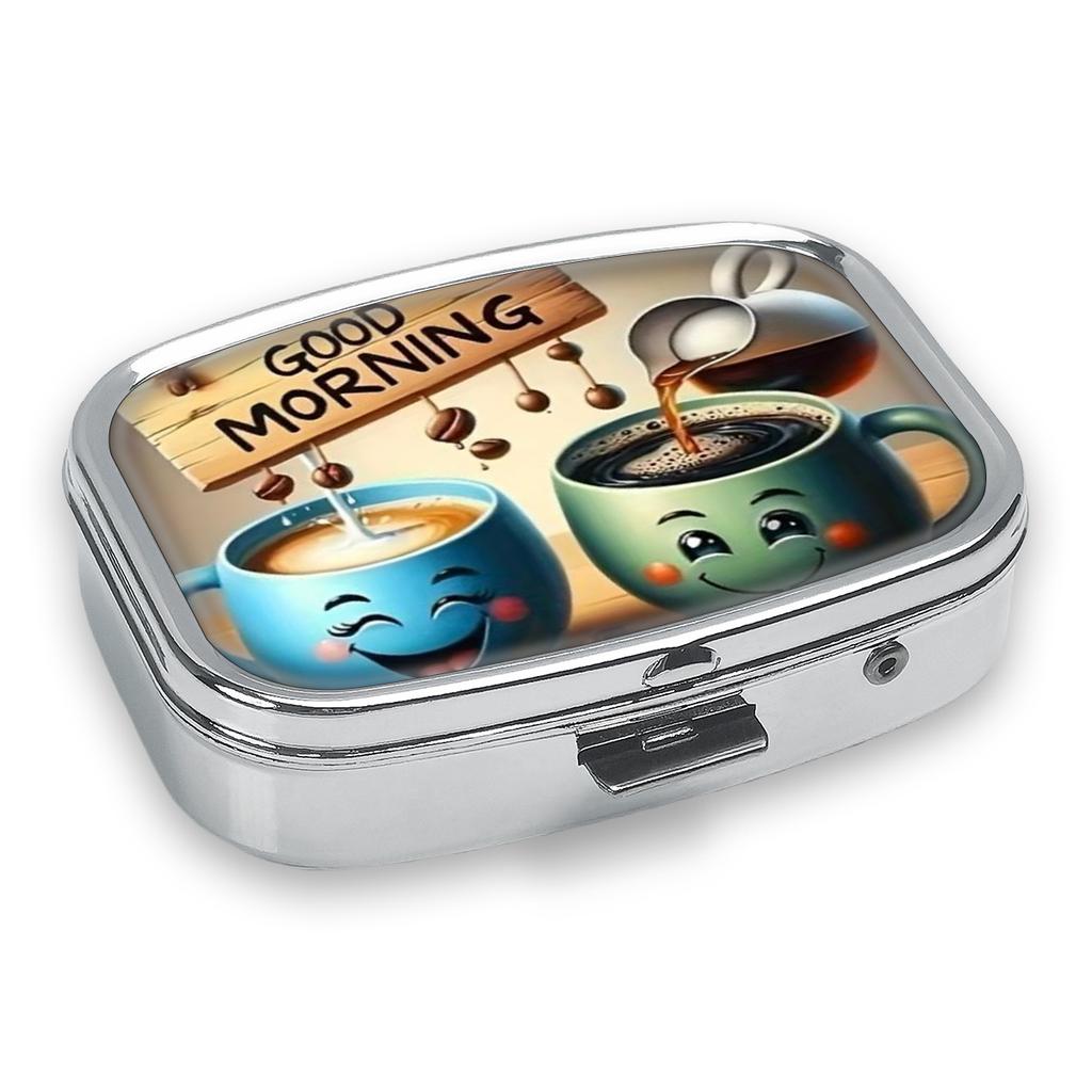 Portable Pill Box with 2 Compartments, Mini Metal Medicine Organizer Case, Cute Printed Pill Container for Vitamins, Pills, Jewelry, Travel, Daily Use