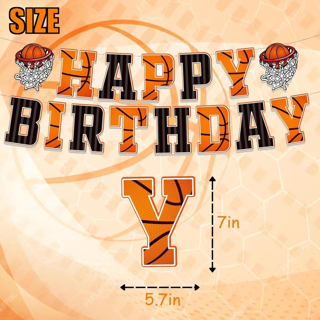 Basketball Happy Birthday Banner Basketball Theme Birthday Party Decoration Kids Teenagers Boys Men Birthday Party Bunting Sign, Orange