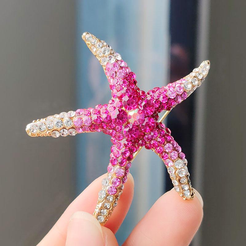 1Pcs  Shiny Inlaid  Cute Multi-Color Starfish Brooches For Women Men Suit Clothes Star Brooch Pins Jewelry Gift