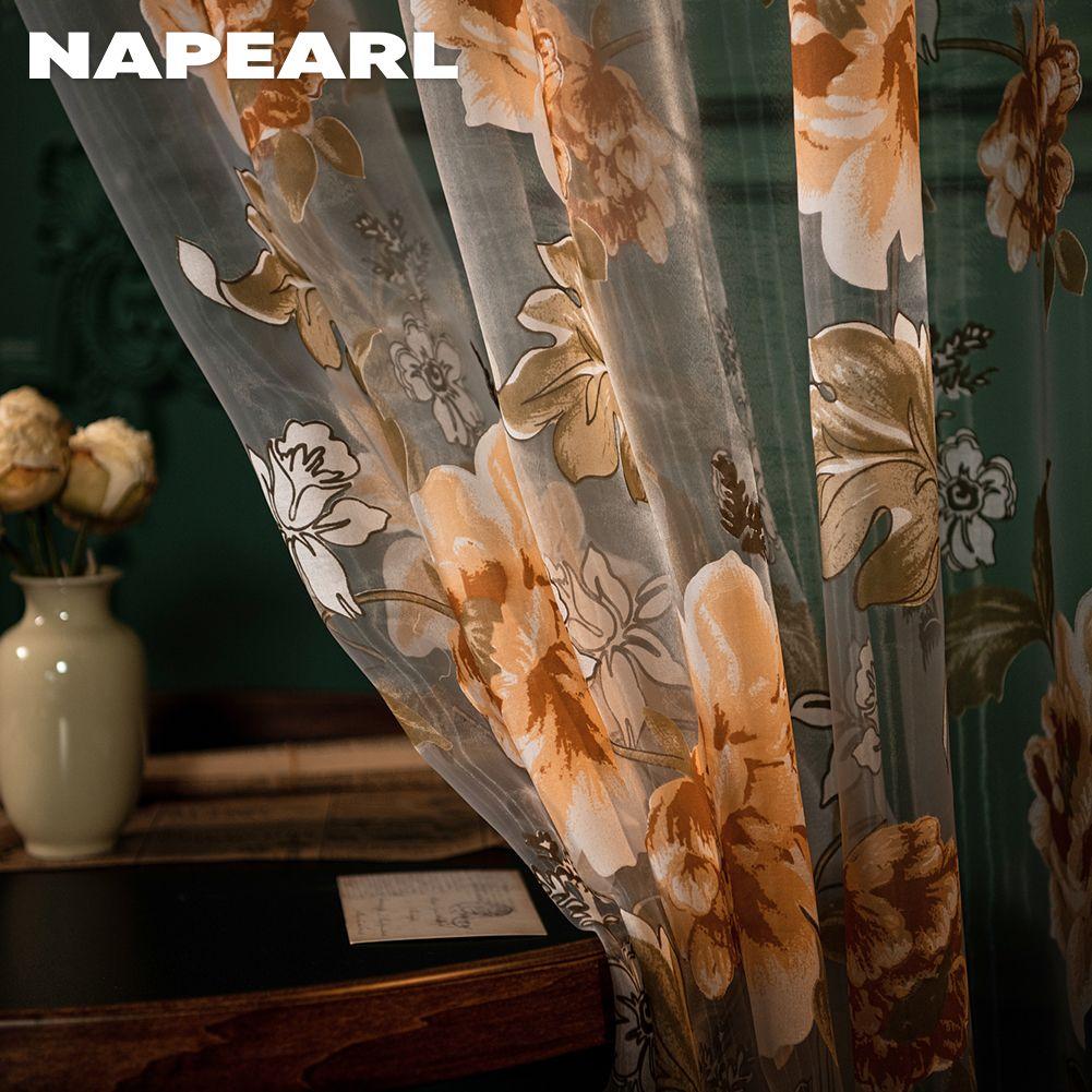 1PC Modern Fashionable Retro Peony Printed Transparent Sheer Window Curtain for Living Room Bedroom Home Decor NAPEARL