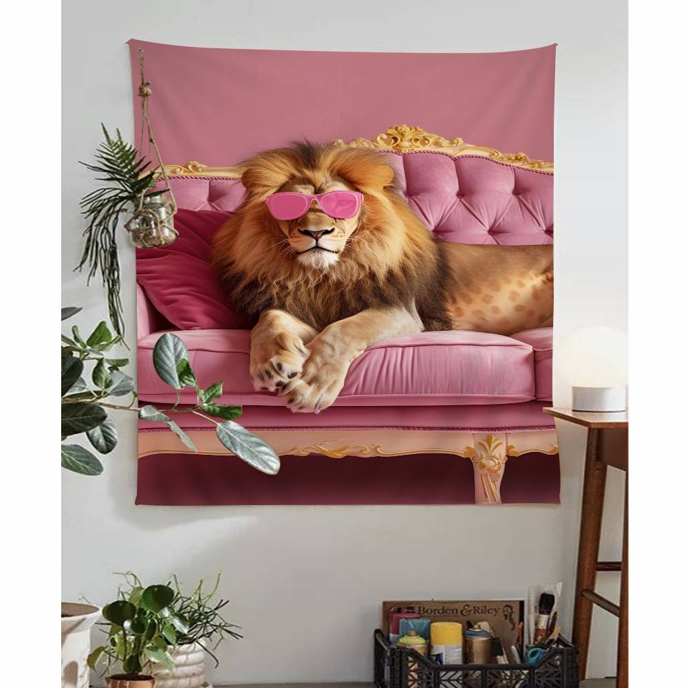 Charming Pink Animal with Glasses Anime Tapestry Hippie Flower Wall Carpets Dorm Decor Wall Hanging Home Decor