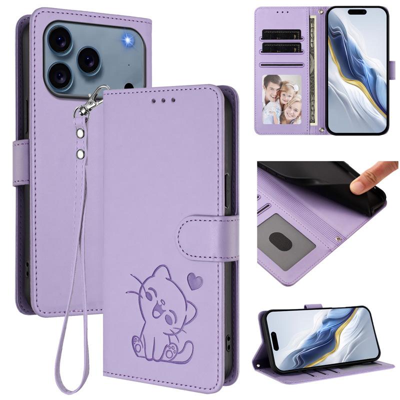Applicable iPhone17promax iPhone leather case17AiR Heart-shaped cat flip cover card holder15Pro Protective Sleeve