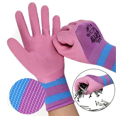 Pink Working Gloves Nylon Protective Mittens Tool Rubber Coated Glove  Female