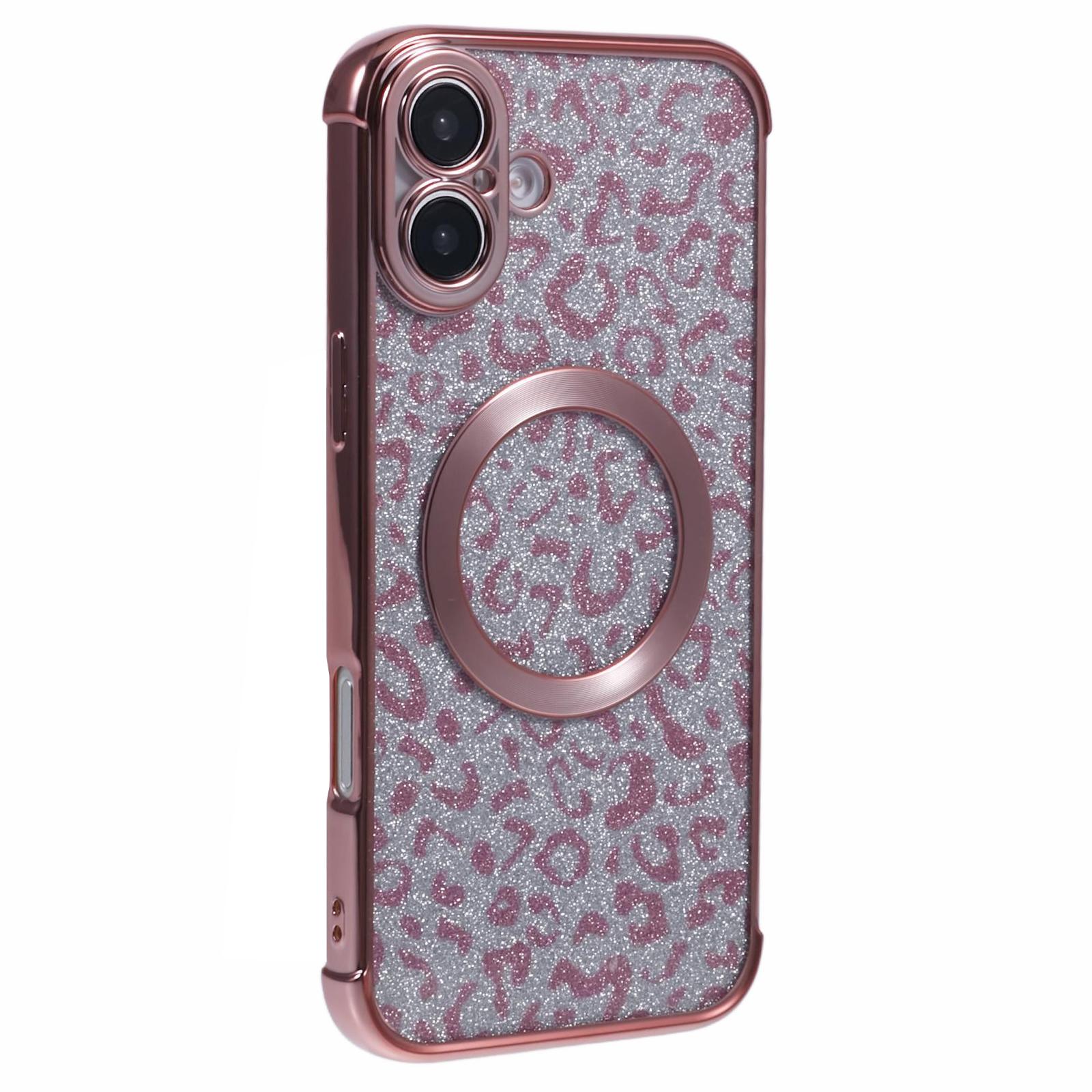 

For iPhone 16 Plus Case Compatible with MagSafe Sparkly Leopard Print Clear TPU Phone Cover Rose Pink