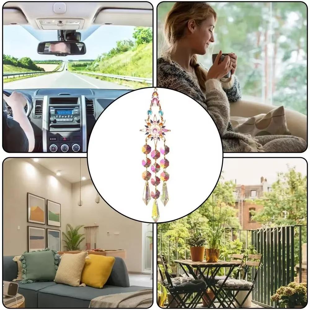 Colorful Crystals Sun Catcher Pendant Moon Star Wind Chimes Hanging Ornament  Outdoor Garden Decor