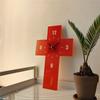 Silent Red Cross Wall Clock - Small White Acrylic with Battery