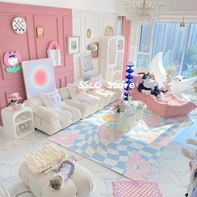 Nordic Style Carpets for Living Room Checkerboard Bedroom Decor Girly Bedside Rug Thick Plush Floor Mat Large Area Cloakroom Rug