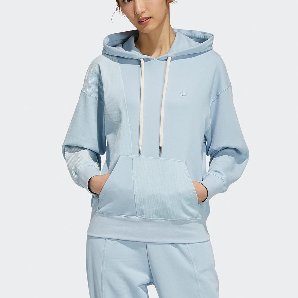 Adidas Originals Trefoil Co Hoodie 1 Casual Retro Sports Breathable Hooded Long Sleeve Sweatshirt Women hoodies Sky-Blue HC0320