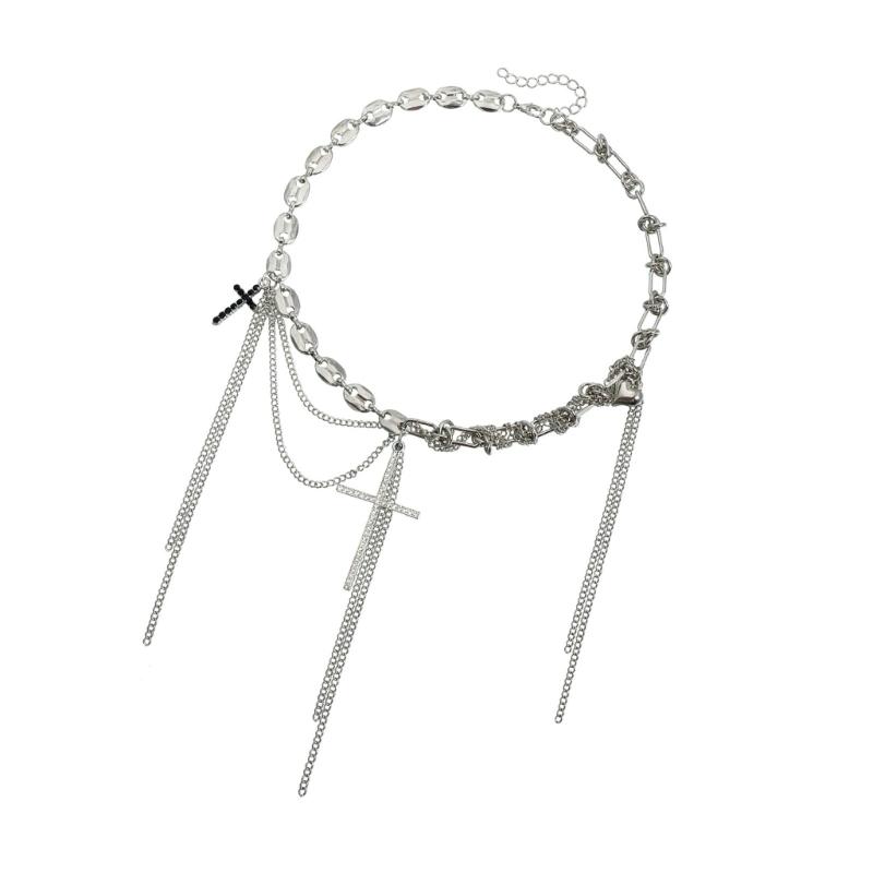 X6HE Unique Heart Crucifix Alloy Chain Jewelry Necklace for Parties Special Occasion