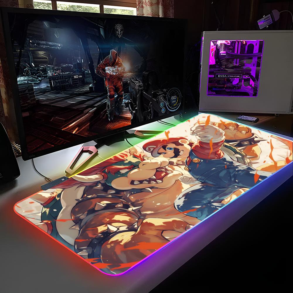 Hot Game Super Cool M-Mario Bros Mouse Pad RGB Backlit Mouse Pad Laptop Mouse Pad Laptop Gamer Computer Desk Gaming Accessories