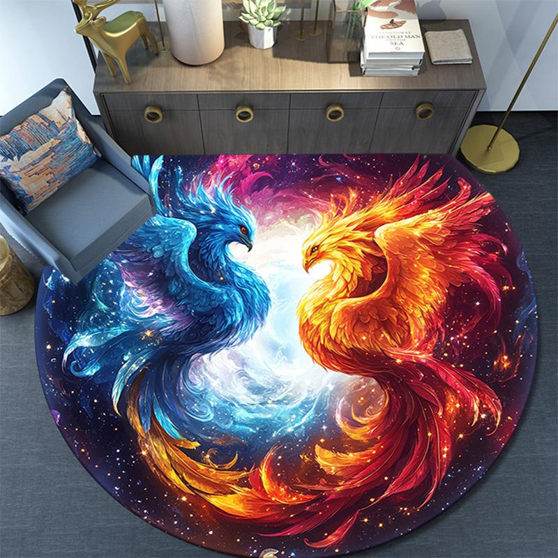 Phoenix Art Round Area Rug,Carpet Rug for Living Room Bedroom Sofa Playroom Decor,Non-slip Floor Mat