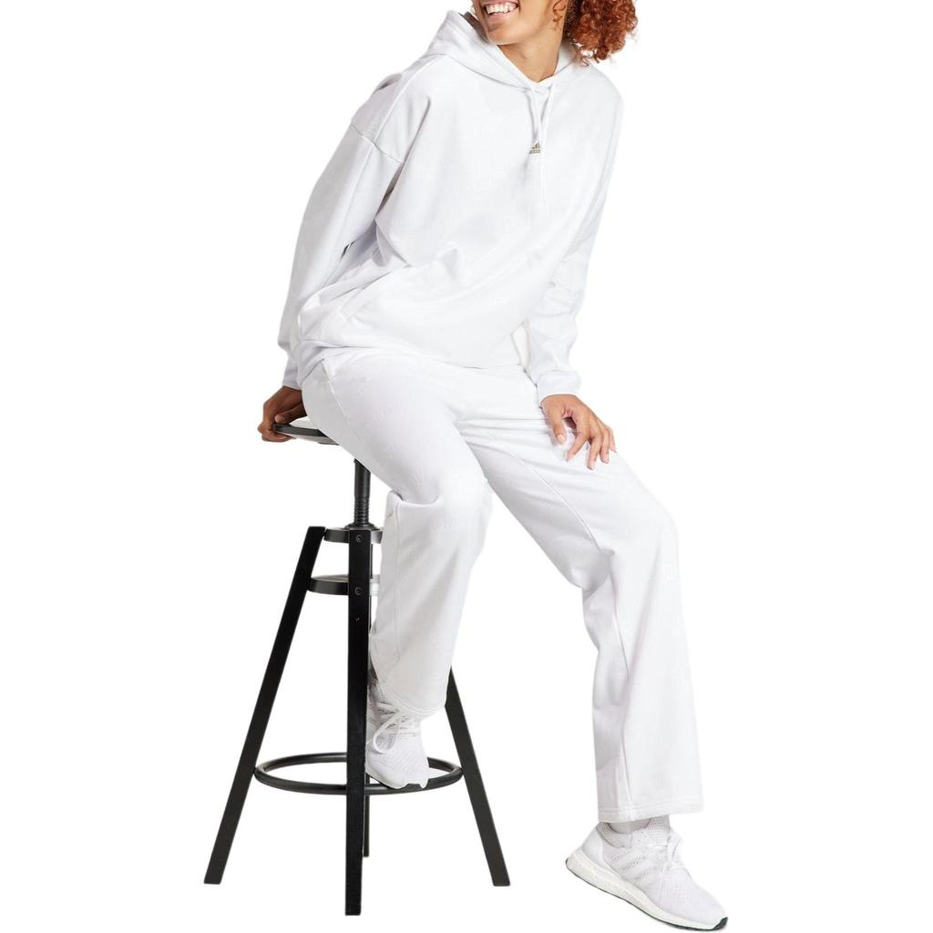 adidas Embossed Monogram Fleece Pants Knitted Sweatpants Women's White IJ9627
