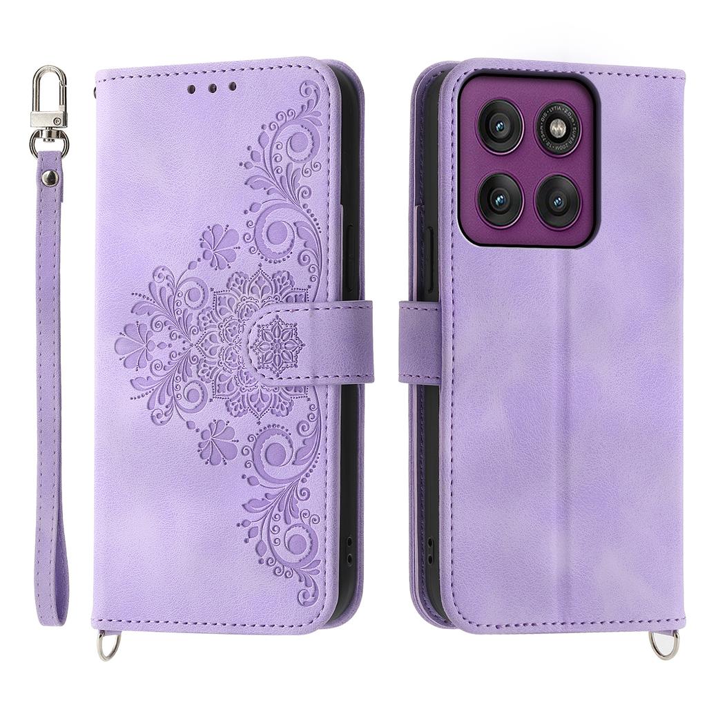 For Motorola Edge 60 Pro 5G Case Flower Pattern PU Leather Wallet Phone Cover with Strap