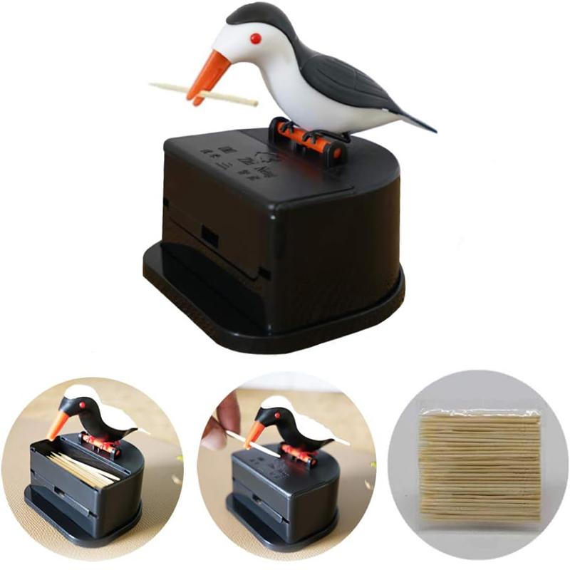 Cute Woodpecker Design Toothpick Dispenser Auto Ejecting Holder For Kitchen Counter Dining Table Organization