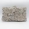 WHTUOHENG-Bolsos de Mano de Noche Florales para Mujer Bolsos de Metal Duro con Cristales Bolso de Mano con Diamantes Bolso de Mano para Fiesta Damas Champagne Plateado
