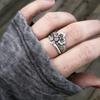 Luxury Ins European Beautiful Women's Retro Flower Ring, Imitation Thai Silver Handmade Jewelry Set