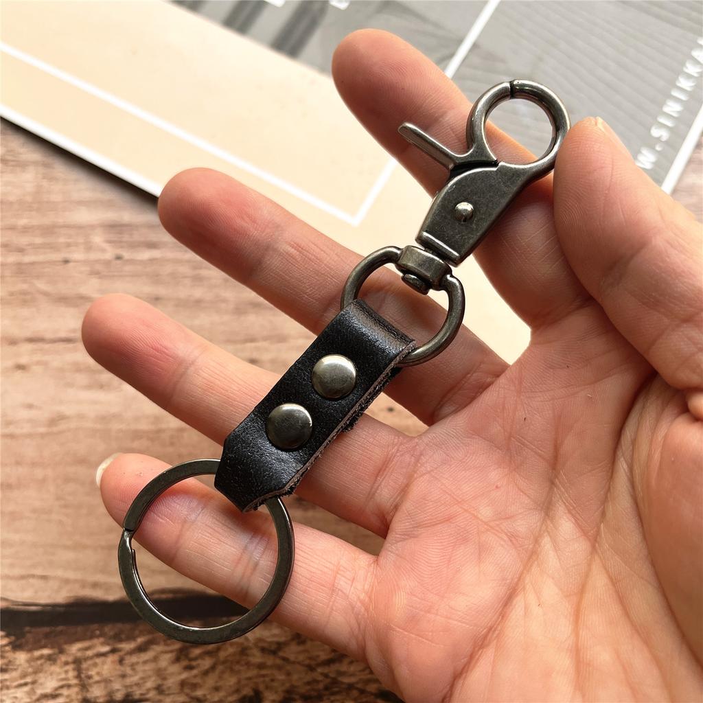 Keychain Accessories Genuine Leather Key Holder Cowhide Keychain for Bags Vintage Key Ring Holder Simple Keyring Small Gifts