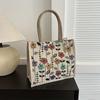 Simple and Fashionable Linen Flower Printing Handbag Women Fashion Commuter Shoulder Bags Tote Bag