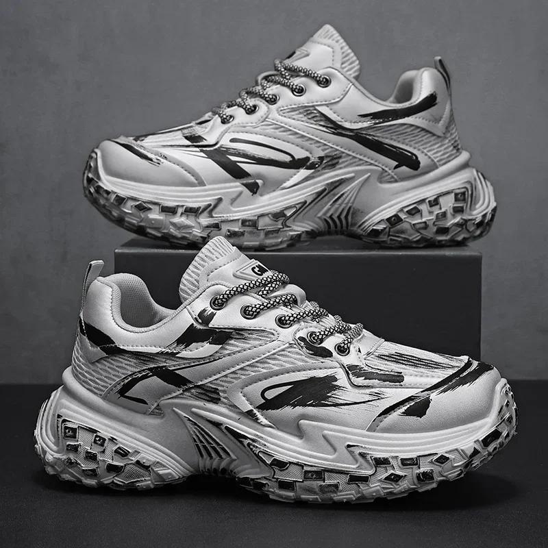 Chunky Sneakers Men Designer Tire Bottom Sport Shoes Fashion Casual Leather Mesh Breathable Height Increased Flat Platform Shoes