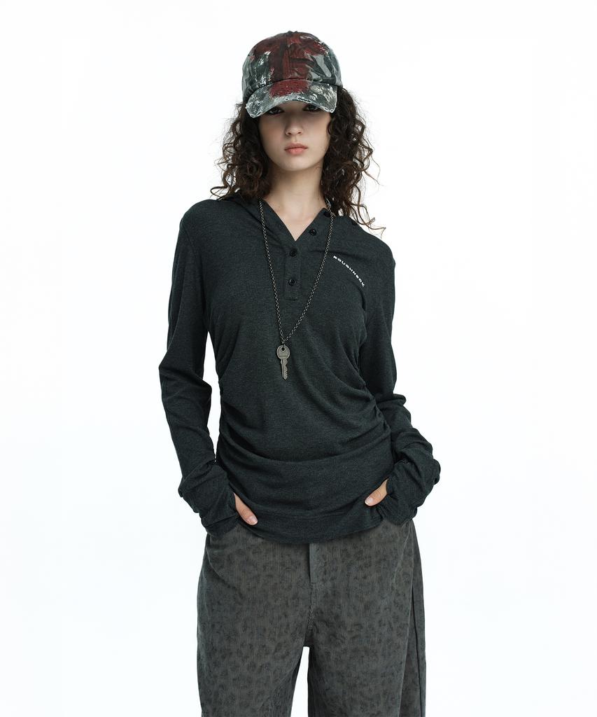 ROUGHNECK Henry Hooded Long Sleeve Top Grey