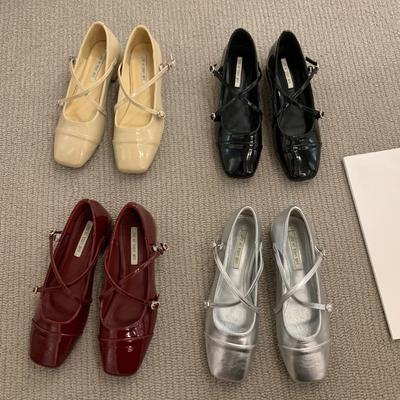 Mary Jane Shoes Women Retro Medium Heeled Women's Single Shoes Soft Comfortable Red Ballet Shoes
