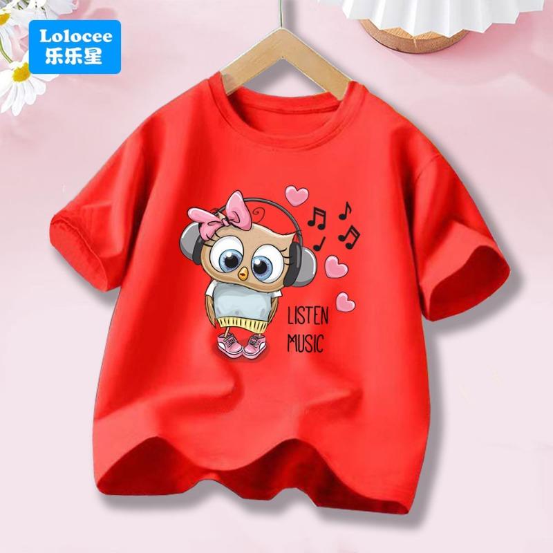 Cartoon Music Owl Print T Shirt Girls' Kawaii Graphic Shirts Casual Short Sleeved Kids Tee O-neck Harajuku T-shirts MTYYY1