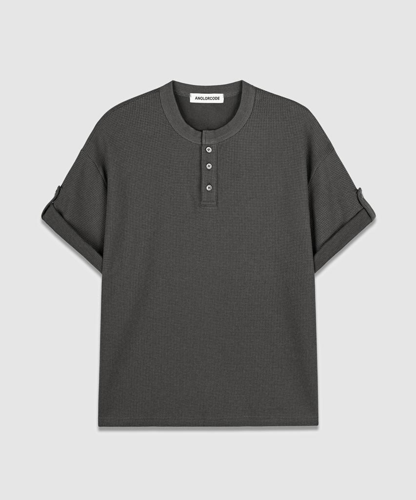 Eoneolleokodeu Waffle Henley Neck Short Sleeve T-Shirt (2 Colors)