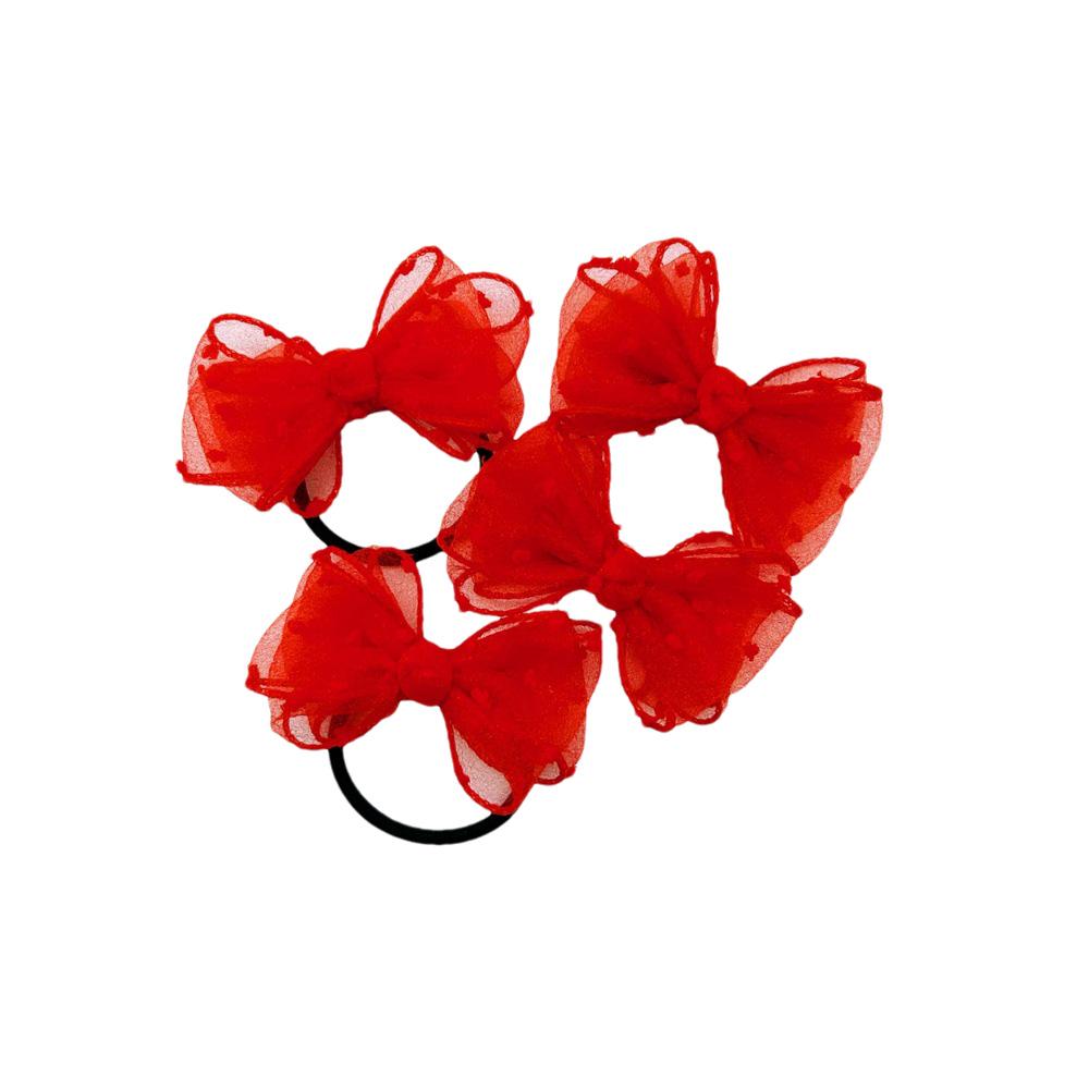 

Red Flocked Seersucker Girl s Hair Tie & Bow Clip Set - Children s Korean Hair Accessories Red Hair Tie Pair