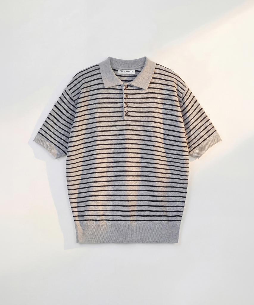 Peullojeulum Pure Cotton Collar Knit Stripe Gray