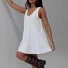 2026 Summer White Sleeveless Lace V-Neck A-Line Dress Women’s Vacation Style