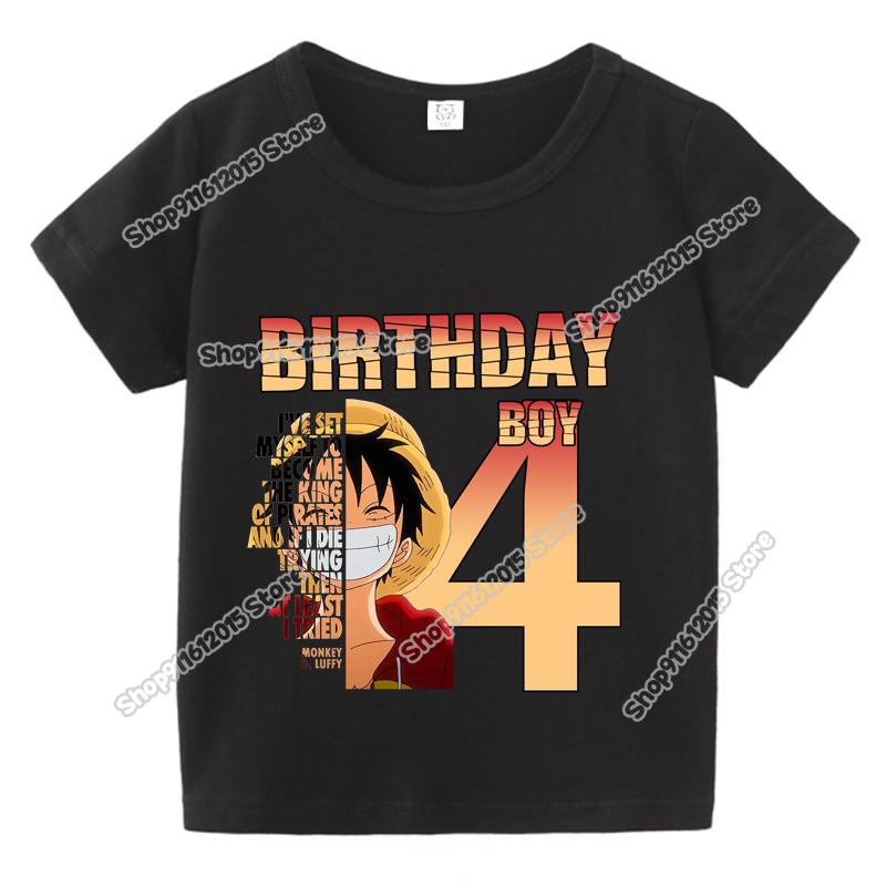Anime One Piece Boy Number T Shirt Luffy Birthday Clothes Children Short Sleeve Tee Shirts Cartoon Print Summer Toddler Tops