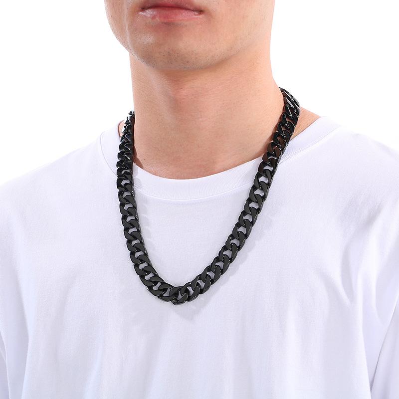 Kalen 15mm Shiny Stainless Steel Necklace For Men Women Hip Hop Colorful Charm Cuban Chain Jewelry Minimalist Golden Bracelet