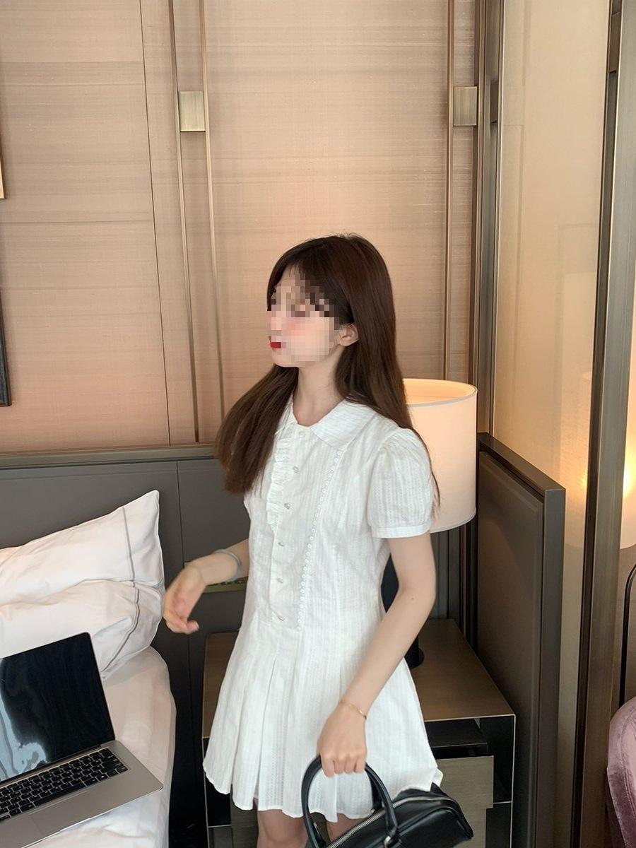 Moonlight Petite White Puff Sleeve Doll Collar Summer Dress for Women L