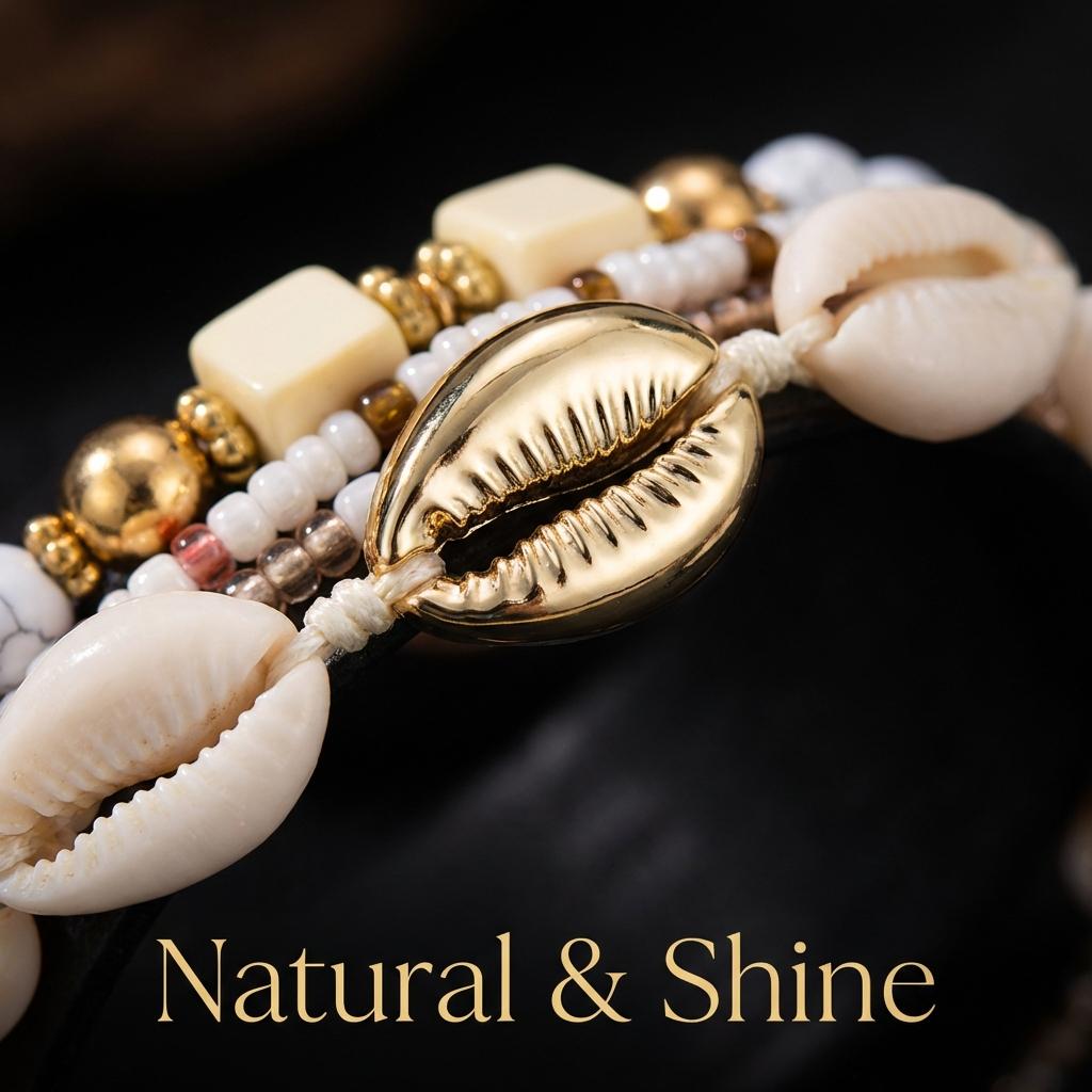 Bohemian Multilayer Shell Starfish Bracelets for Women Summer Beach Elastic Beaded Anklet Bracelet Set Vacation Jewelry Gift