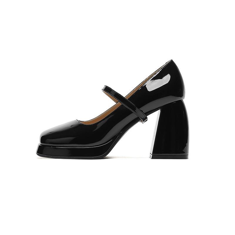 9-Mary Jane Shoes Autumn New Square Head Thick Heel High Heels Retro Mary Jane Shoes