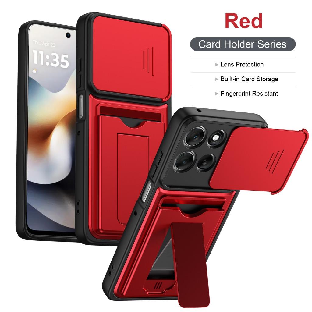 Handyhülle mit Schiebe-Kameraabdeckung Kartenhalter für Motorola Edge 70 Ultra 60 Pro 50 Fusion Signature Moto X70 Air G86 Power G85