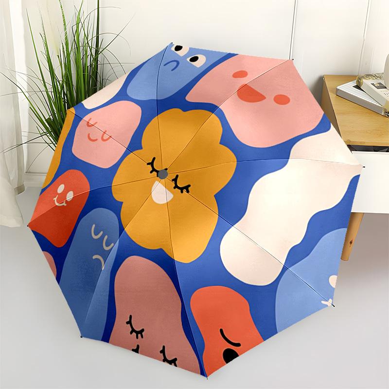 1pc Cute Faces Automatic Folding Umbrella, Portable & Foldable Design with 8 Ribs, Casual Outdoor Accessory Halloween and Christmas gifts yy